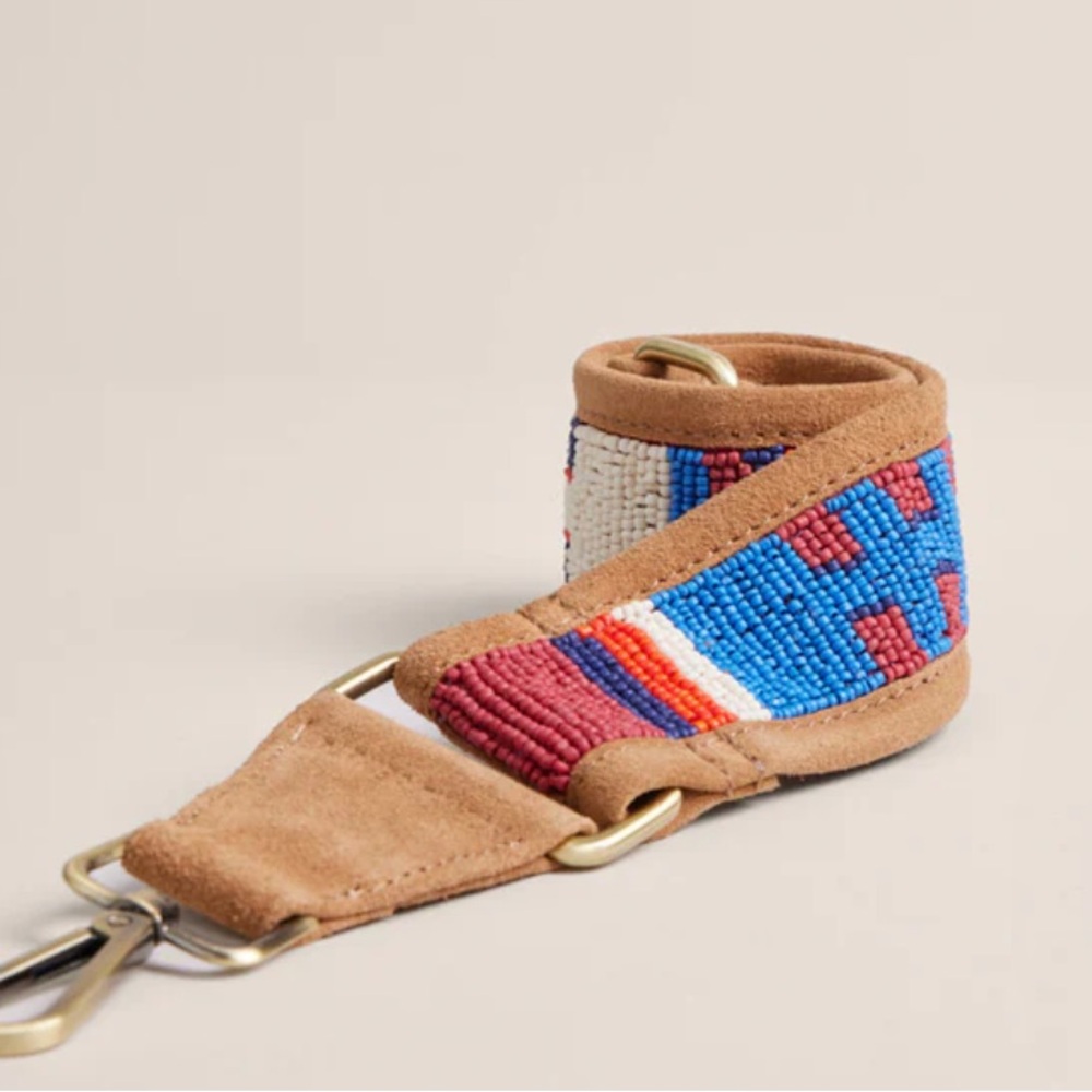 PARKER THATCH GEOMETRIC Beaded Suede Shoulder Strap 2 x 26”